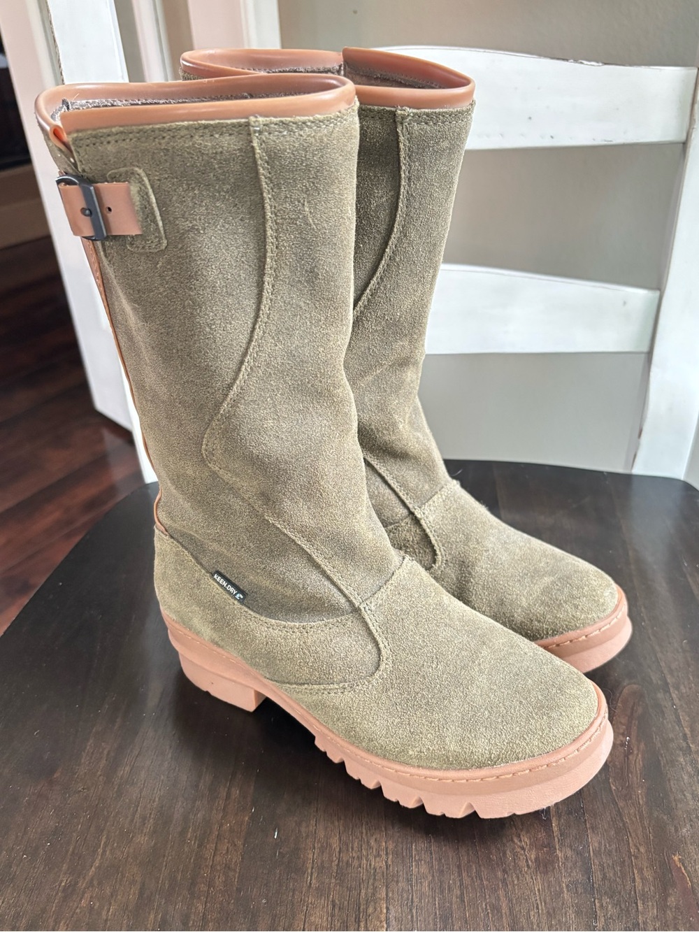 Keen Women’s Olive Suede Lace-Up Mid-Calf Boots with Tan Trim Size 6